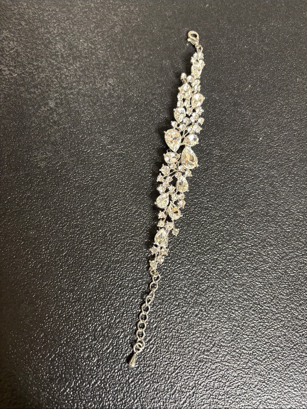 Silver Crystal Floral Bracelet with Clear Rhinestones Elegant Blingy
